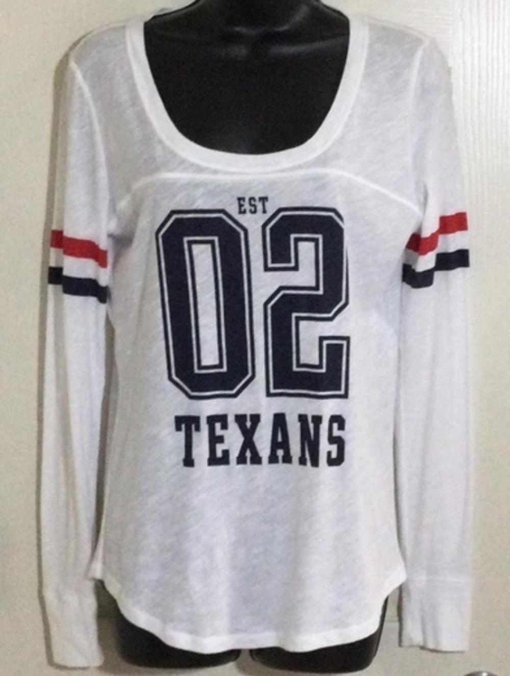 White Texans 02 Long-Sleeve Scoop Neck Top Size SMALL Pink Victoria's Secret